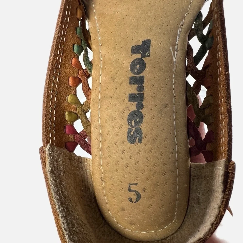 Torres Tooled Tan Leather Huarache Laced Wedge Womens size 5